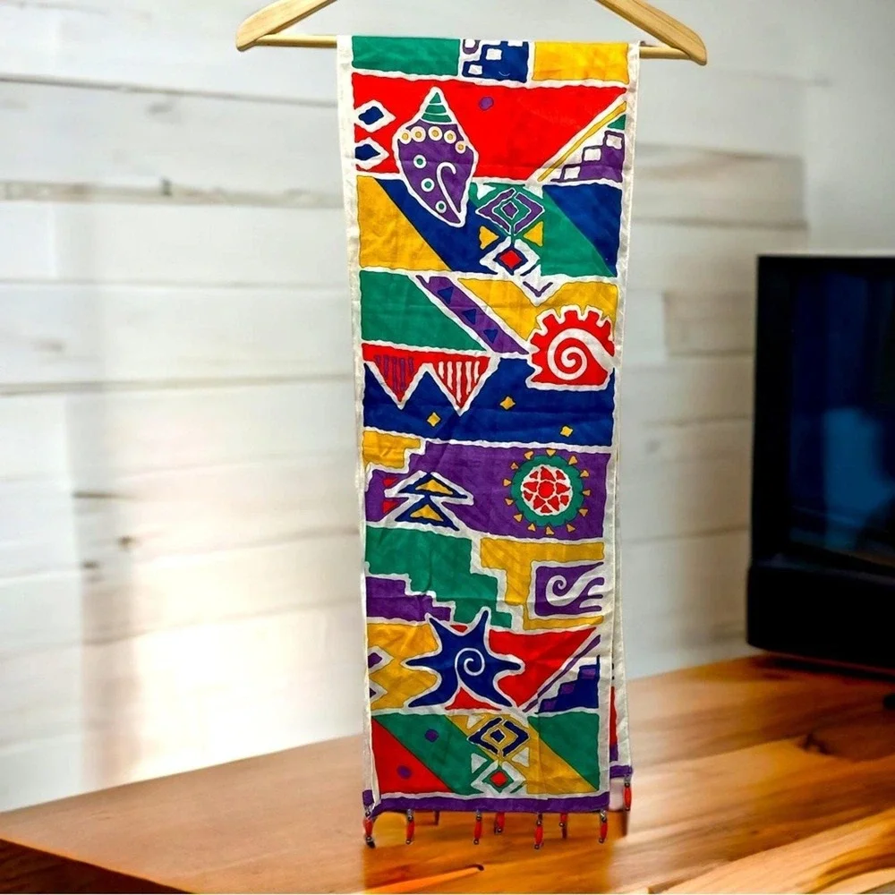 Ginnie Johansen  Abstract Geometric Scarf Womens Colorful Retro‎ Vintage 90s